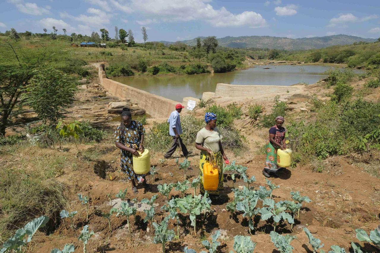 Menschengruppe auf Feld in Kenia