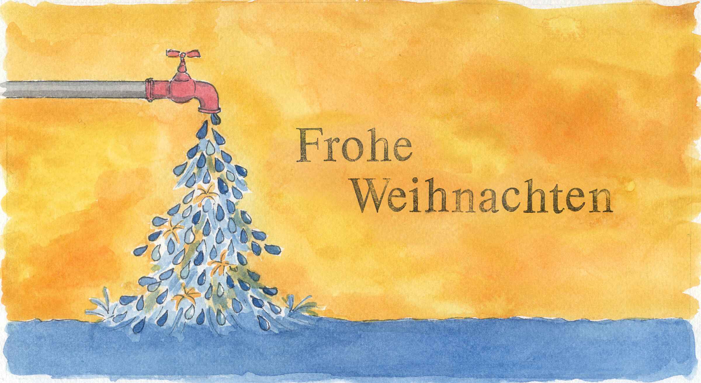 Weihnachtskartenmotiv Wasserhahn